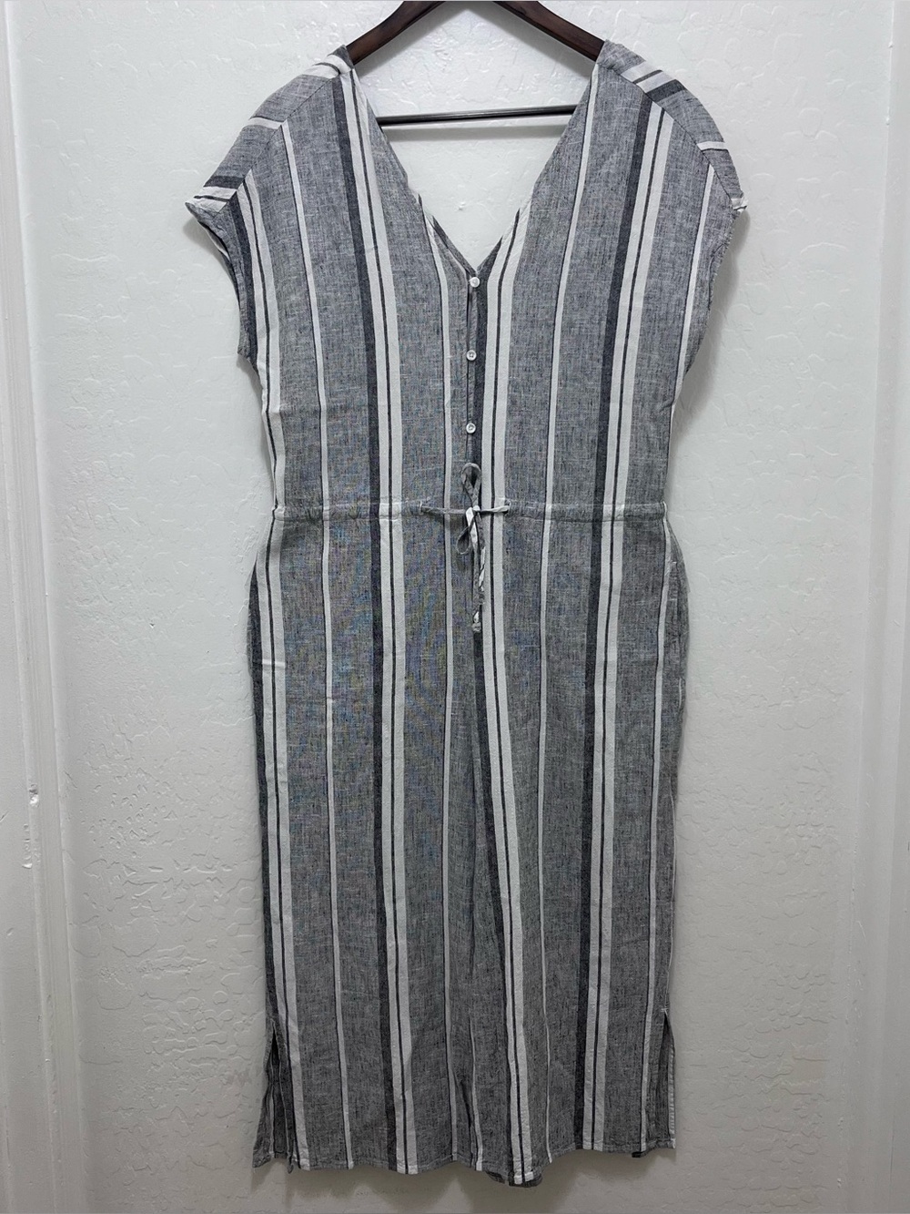 Cloth & Stone Striped Wide Leg Jumpsuit - Linen Blend Drawstring Waist Coastal
